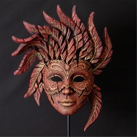 Edge Sculpture Venetian Carnival Mask Red & Gold