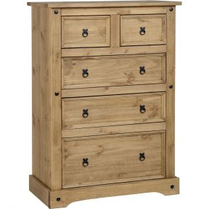 Waxed Pine Bedroom 3+2 Drawer Chest